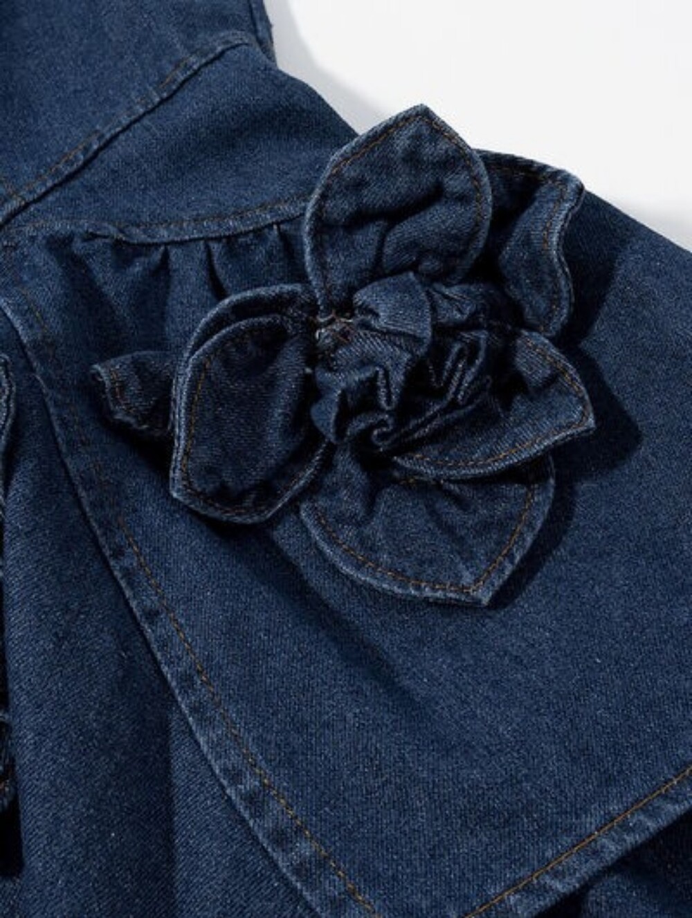 Floral Ruffle Layered Denim Dress - Picture 8 of 9